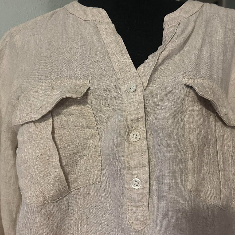 Talbots Petite Linen Natural Camp Shirt